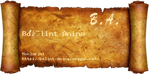 Bálint Anina névjegykártya